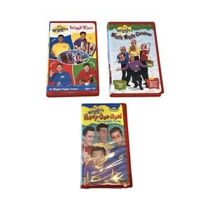 The Wiggles VHS Lot of 3 Wiggle Time Wiggly Christmas Hoop-Dee-Doo Red Cases